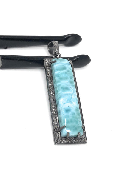 Larimar Pendant, Gemstone Bar Pendant, Silver Pendant, Natural