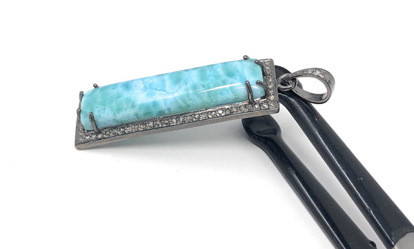 Larimar Pendant, Gemstone Bar Pendant, Silver Pendant, Natural