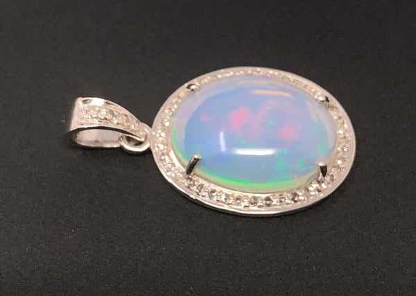 Ethiopian Opal Pendant, Gemstone Pendant, Diamond Pendant, Sterling