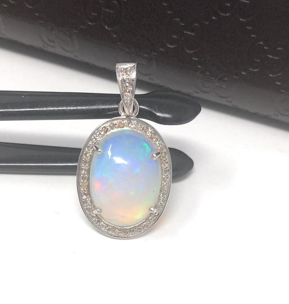 Ethiopian Opal Pendant, Gemstone Pendant, Diamond Pendant, Sterling