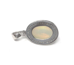 Ethiopian Opal Pendant, Gemstone Pendant, Diamond Pendant, Sterling