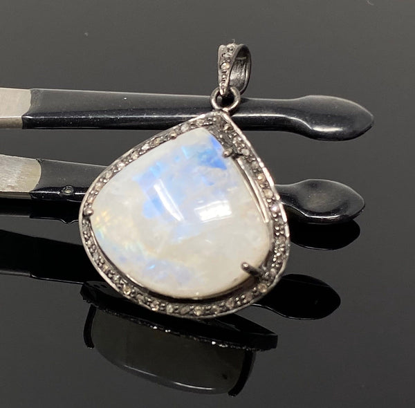 Moonstone Pendant, Gemstone Pendant, Diamond Pendant, Pave Diamond