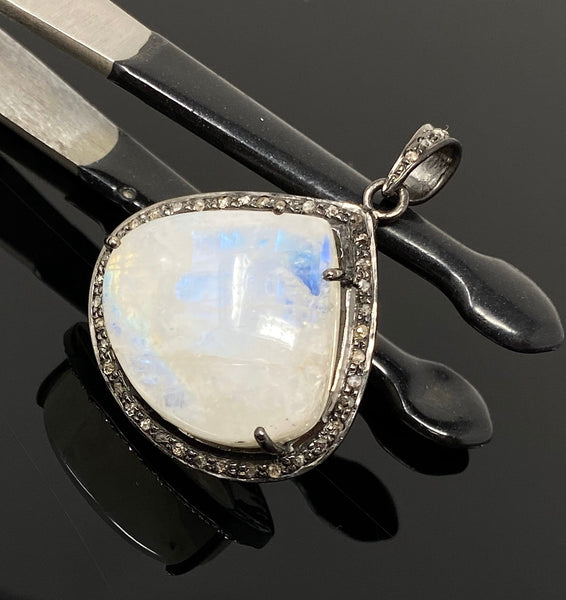 Moonstone Pendant, Gemstone Pendant, Diamond Pendant, Pave Diamond