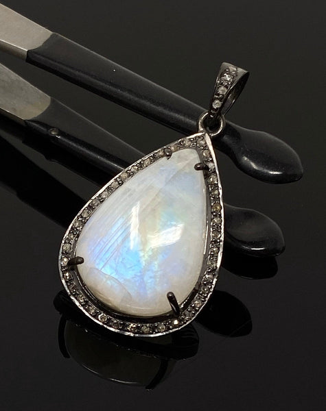 Moonstone Pendant, Gemstone Pendant, Diamond Pendant, Pave Diamond