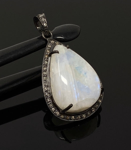 Moonstone Pendant, Gemstone Pendant, Diamond Pendant, Pave Diamond