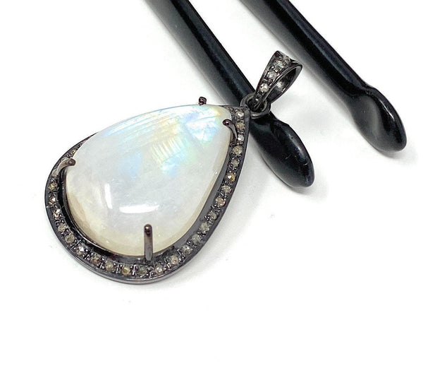 Moonstone Pendant, Gemstone Pendant, Diamond Pendant, Pave Diamond