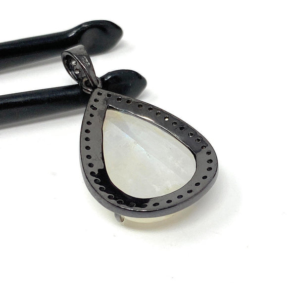 Moonstone Pendant, Gemstone Pendant, Diamond Pendant, Pave Diamond