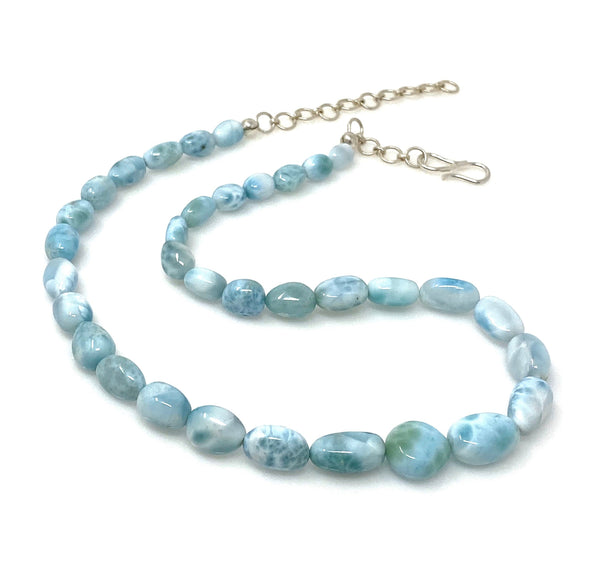 Larimar Necklace - Beaded Necklace, Gemstone Necklace, Bohemian