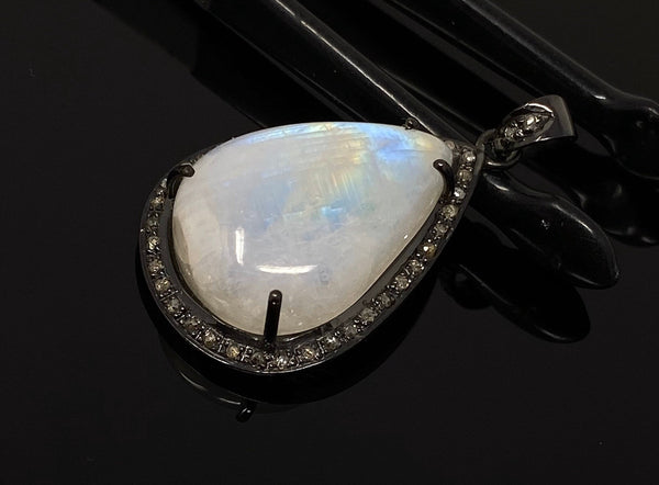 Moonstone Pendant, Gemstone Pendant, Diamond Pendant, Pave Diamond