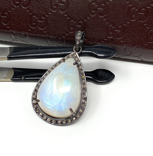 Moonstone Pendant, Gemstone Pendant, Diamond Pendant, Pave Diamond