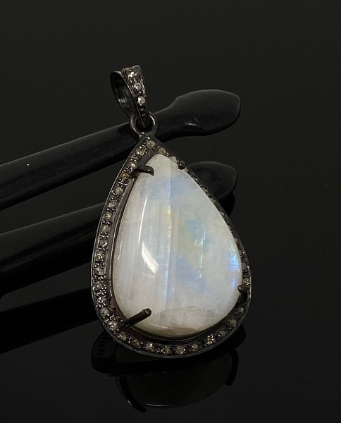 Moonstone Pendant, Gemstone Pendant, Diamond Pendant, Pave Diamond