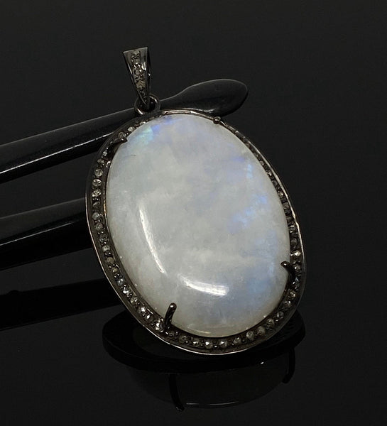 Moonstone Gemstone Pendant, Diamond Pendant, Gemstone Pendant, Pave