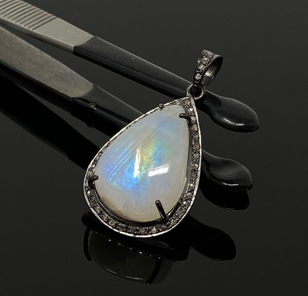 Moonstone Pendant, Gemstone Pendant, Diamond Pendant, Pave Diamond