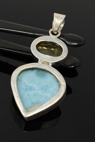 Gemstone Pendant - Larimar and Lemon Quartz, Bohemian Jewelry, Larimar