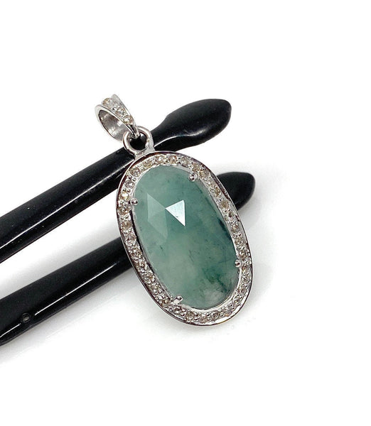 Emerald Diamond Pendant, Natural Emerald Sterling Silver Pendant, May