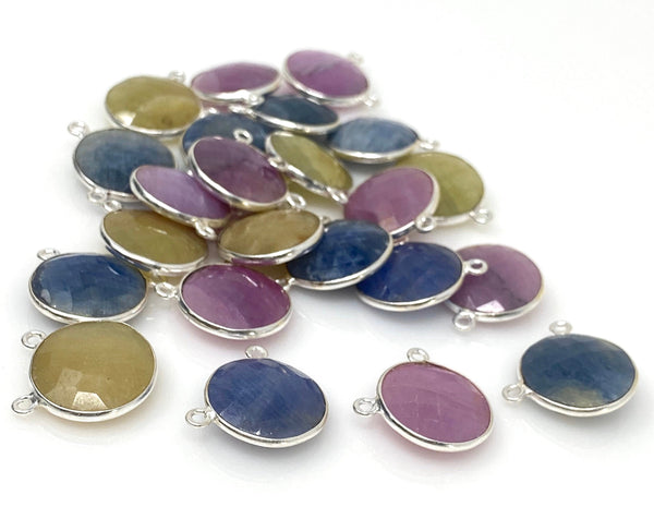 13 Pcs Natural Sapphire Gemstone Connectors, Sterling Silver Jewelry