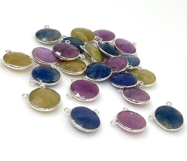 13 Pcs Natural Sapphire Gemstone Connectors, Sterling Silver Jewelry