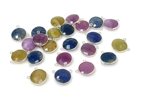 13 Pcs Natural Sapphire Gemstone Connectors, Sterling Silver Jewelry