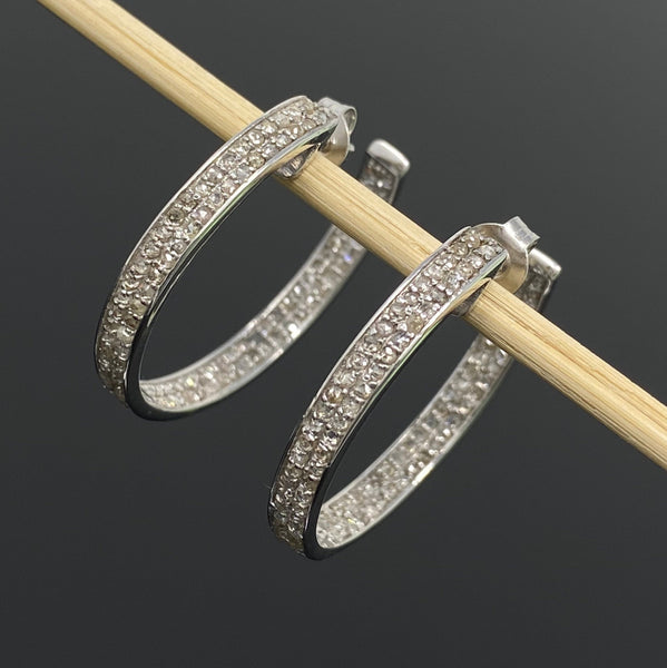 25mm Diamond Hoop Earrings, Sterling Silver Pave Diamond Earrings,