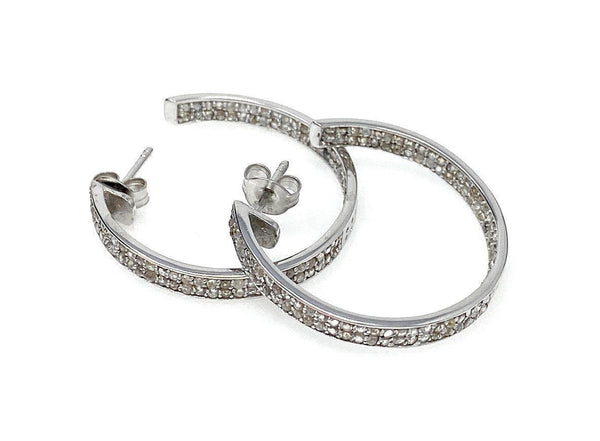 Aretes de aro de diamantes de 25 mm, aretes de diamantes con pavé de plata de ley,