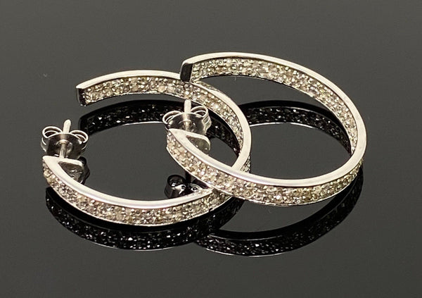 Boucles d’oreilles Diamond Hoop de 25 mm, boucles d’oreilles en diamant pavé d’argent sterling,