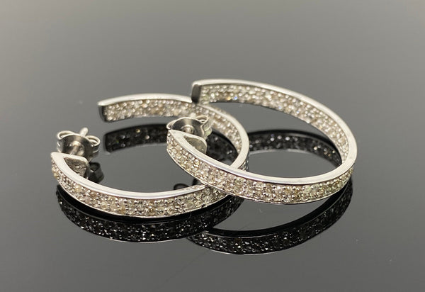 25mm Diamond Hoop Earrings, Sterling Silver Pave Diamond Earrings,