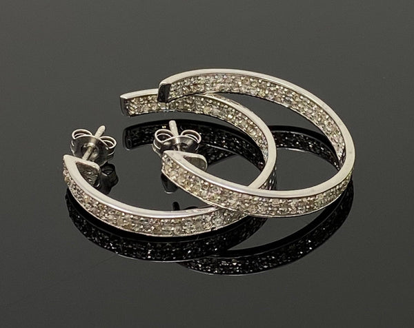 Boucles d’oreilles Diamond Hoop de 25 mm, boucles d’oreilles en diamant pavé d’argent sterling,