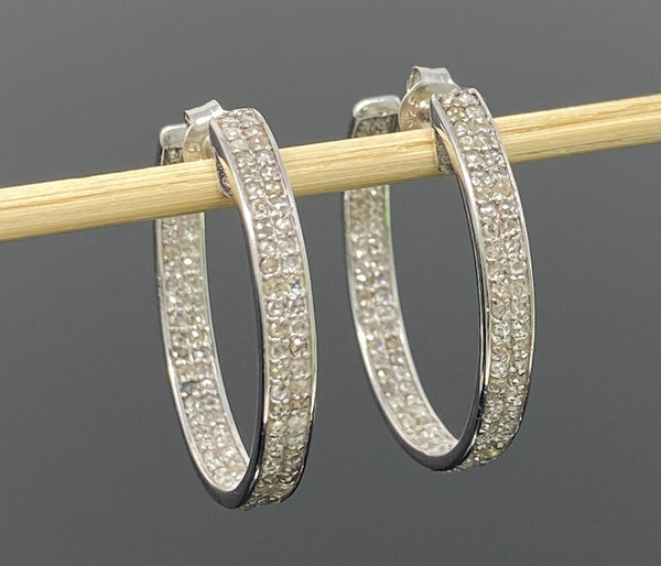 Boucles d’oreilles Diamond Hoop de 25 mm, boucles d’oreilles en diamant pavé d’argent sterling,