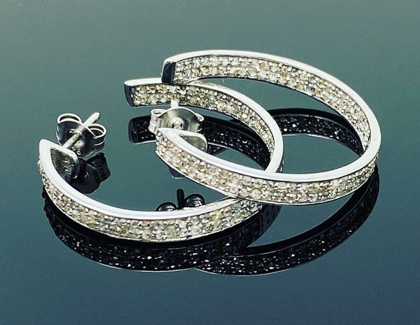 Boucles d’oreilles Diamond Hoop de 25 mm, boucles d’oreilles en diamant pavé d’argent sterling,