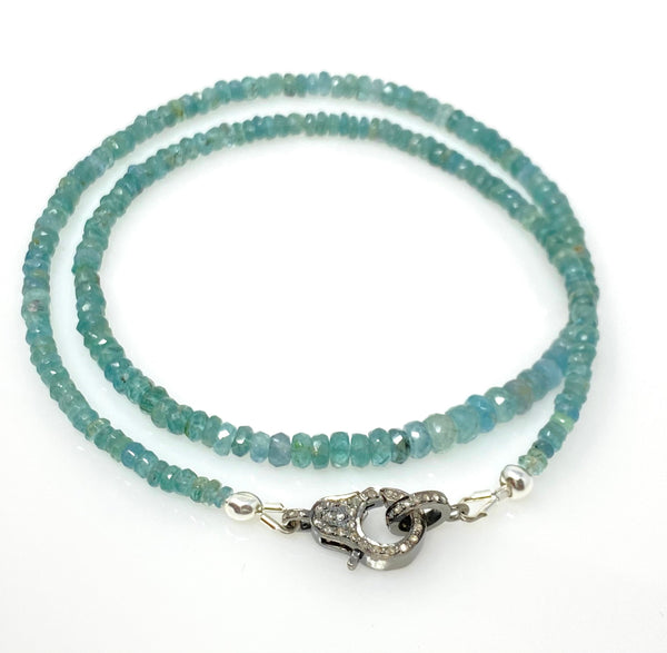 17.5” Blue Green Tourmaline Indicolite Necklace with Pave Diamond