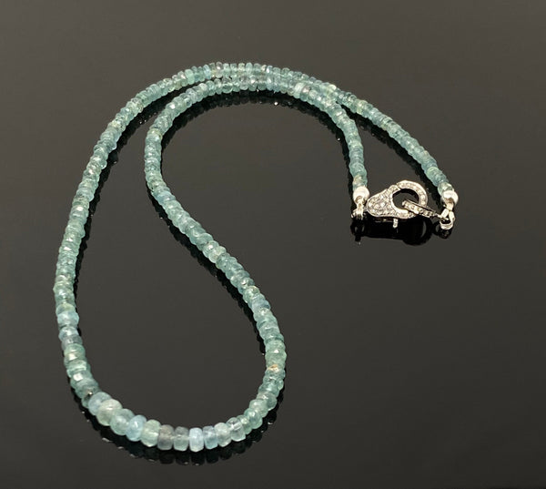 17.5” Blue Green Tourmaline Indicolite Necklace with Pave Diamond