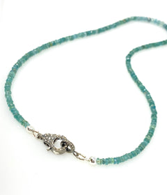 17.5” Blue Green Tourmaline Indicolite Necklace with Pave Diamond