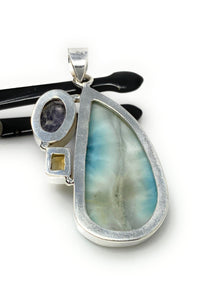 Natural Larimar with Amethyst and Citrine Gemstone Pendant, Sterling S