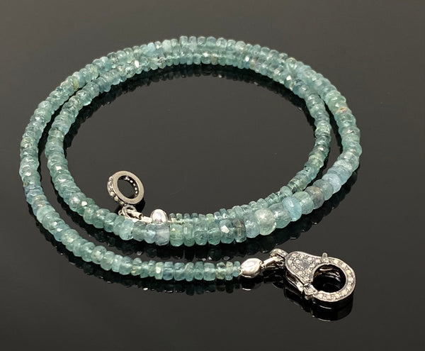 17.5” Blue Green Tourmaline Indicolite Necklace with Pave Diamond