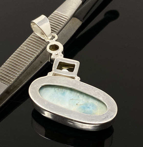 Natural Larimar with Garnet and Citrine Gemstone Pendant, Sterling Sil