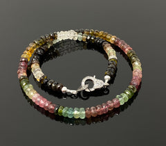 16.85” Natural Multi Tourmaline Necklace with Pave Diamond Clasp,