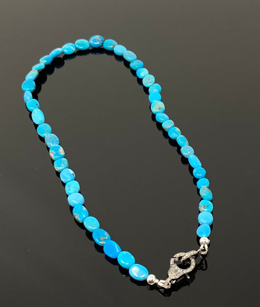 17” Genuine Arizona Turquoise Necklace with Pave Diamond Clasp,