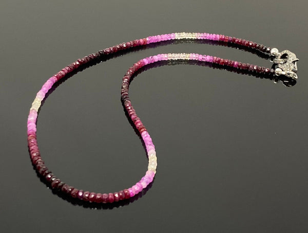 17.5" Genuine Ruby Necklace with Pave Diamond Clasp, Natural Shaded