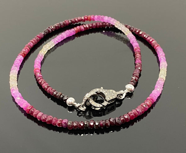 17.5" Genuine Ruby Necklace with Pave Diamond Clasp, Natural Shaded