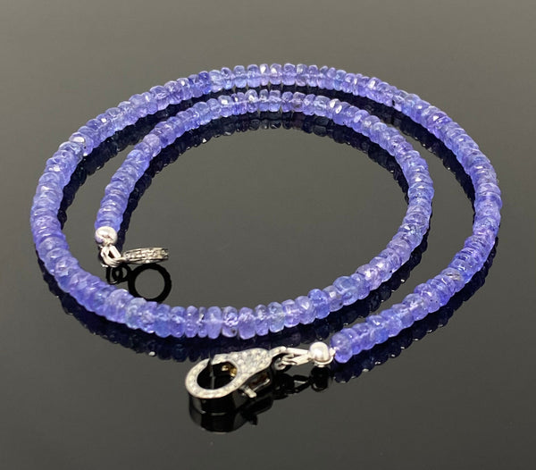 17.75” Genuine Tanzanite Necklace with Pave Diamond Clasp, Natural