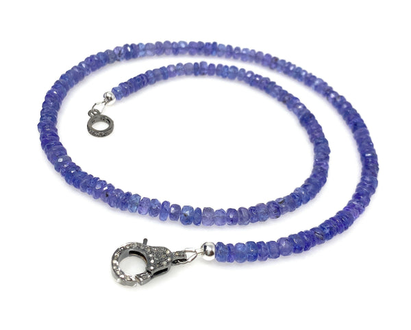 17.75” Genuine Tanzanite Necklace with Pave Diamond Clasp, Natural