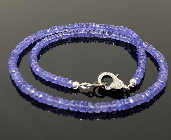 17.75” Genuine Tanzanite Necklace with Pave Diamond Clasp, Natural