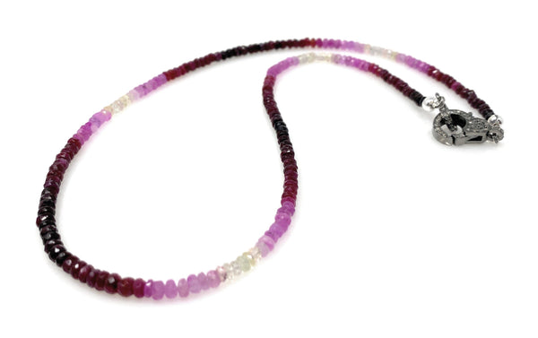 17.5" Genuine Ruby Necklace with Pave Diamond Clasp, Natural Shaded