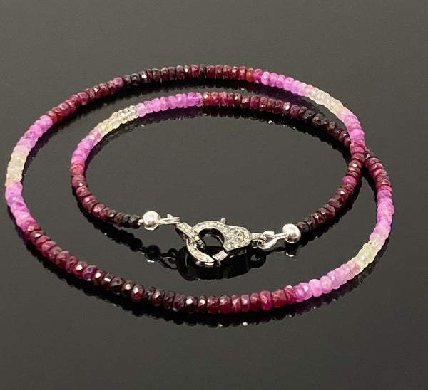 17.5" Genuine Ruby Necklace with Pave Diamond Clasp, Natural Shaded