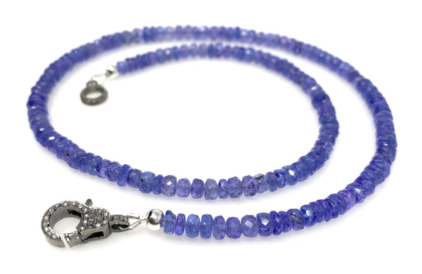 17.75” Genuine Tanzanite Necklace with Pave Diamond Clasp, Natural