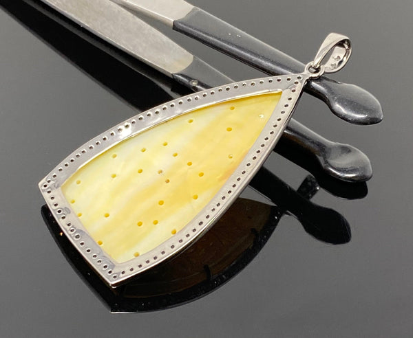 Mother of Pearl Pave Diamond Pendant, Natural Gemstone Pendant, Nacre