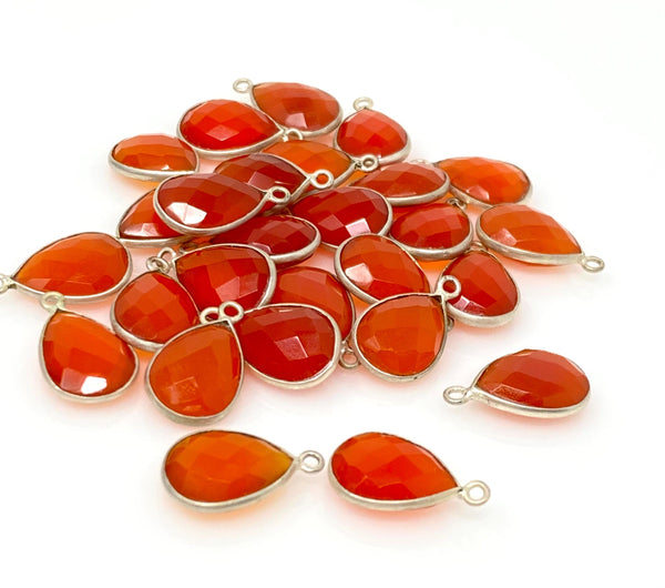 7 Pcs / 10Pcs Natural Carnelian Gemstone Charms, Silver Plated Charms