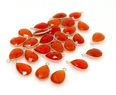 7 Pcs / 10Pcs Natural Carnelian Gemstone Charms, Silver Plated Charms