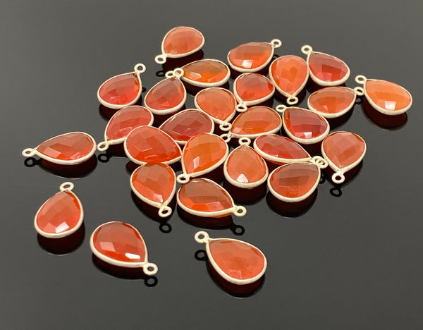 7 Pcs / 10Pcs Natural Carnelian Gemstone Charms, Silver Plated Charms