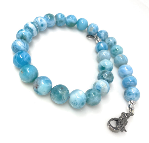 14mm- 14.5mm Rare Larimar Gemstone Necklace, Dominican Republic Smooth